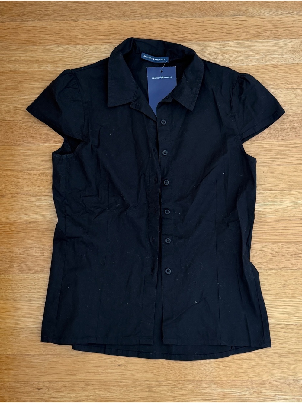 NWT! Brandy Melville Black Short Sleeve Button Up Blouse